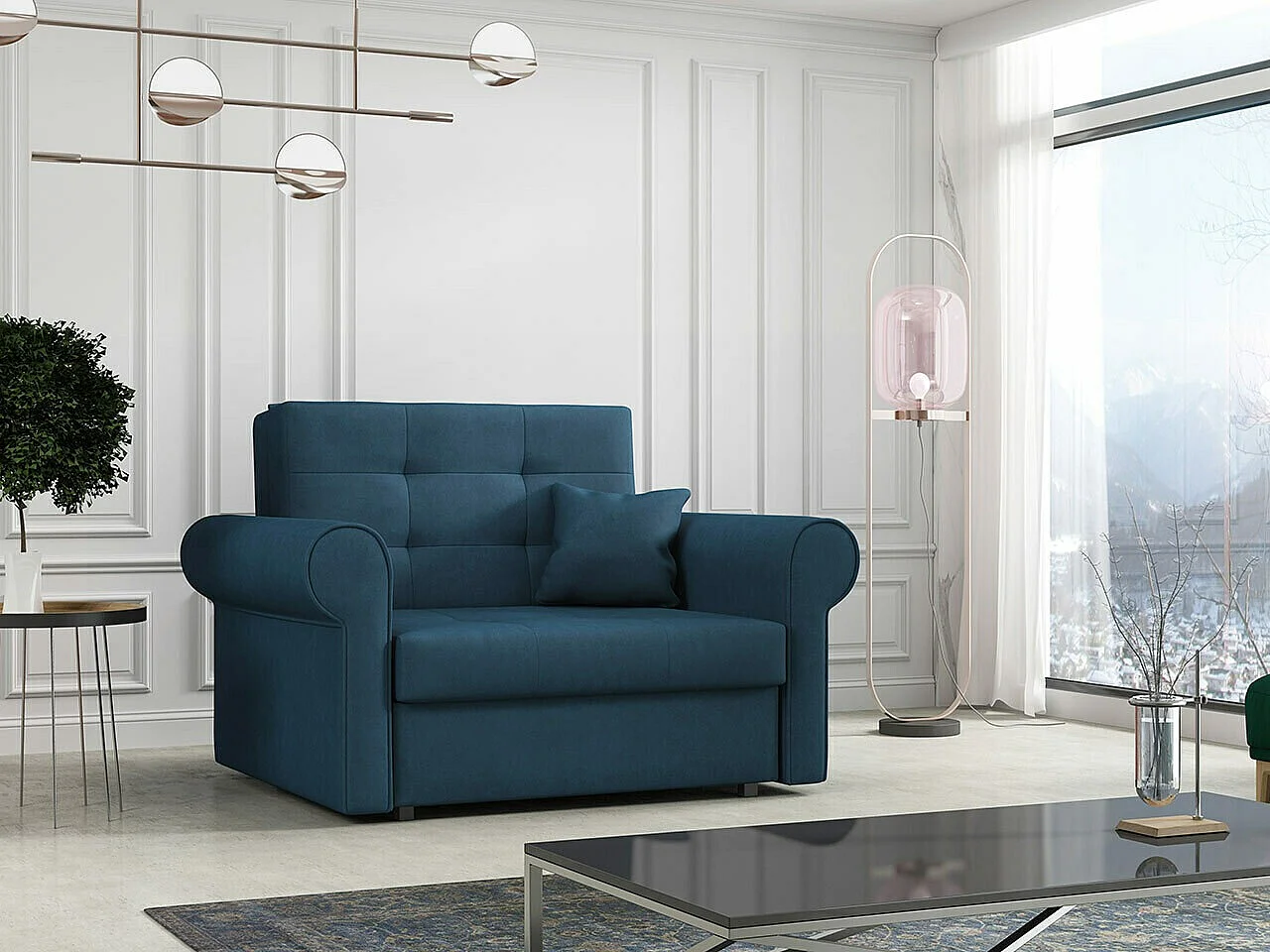 Poltrona Columbus 127, Blu, 85x116x98cm, Arazzo, Gambe: Metallo, Mobile già assemblato