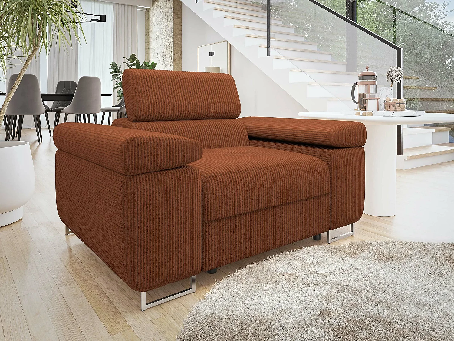 Fauteuil Comfivo Eliferu 106, Marron, 70x134x102cm, Tissu, Pieds: Métal