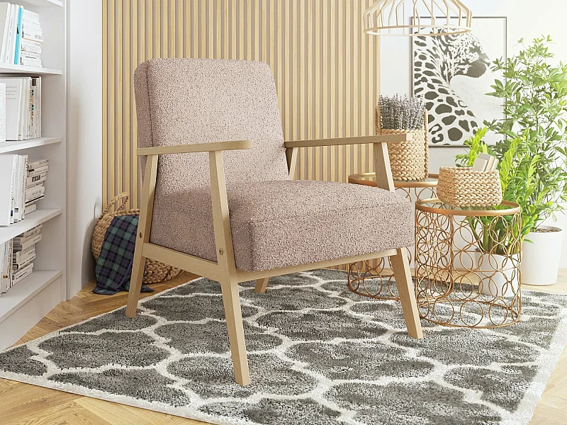 Fauteuil Clovis 100, Brun clair, 76x59x67cm, Tapisserie, Pieds: Bois