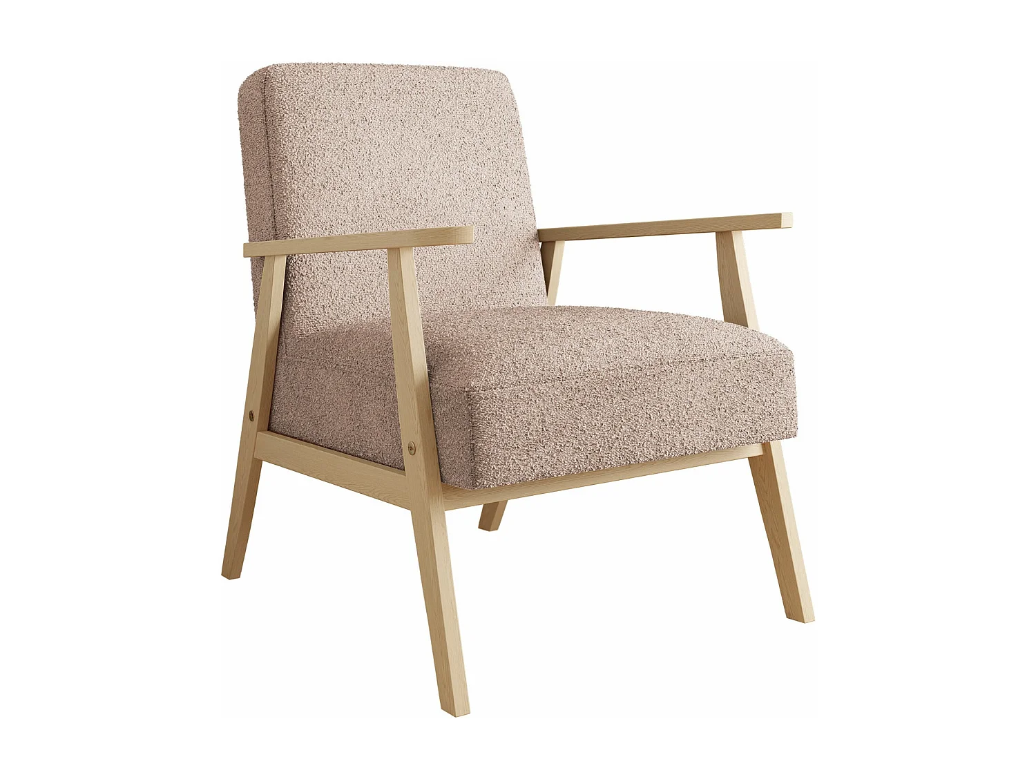 Fauteuil Clovis 100, Brun clair, 76x59x67cm, Tapisserie, Pieds: Bois