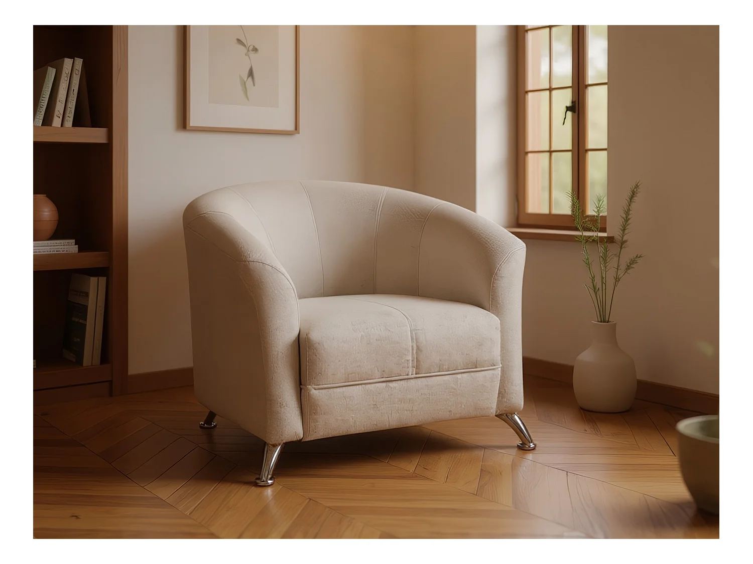 Fauteuil Providence 101, Brun clair, 68x86x77cm, Tapisserie, Pieds: Métal