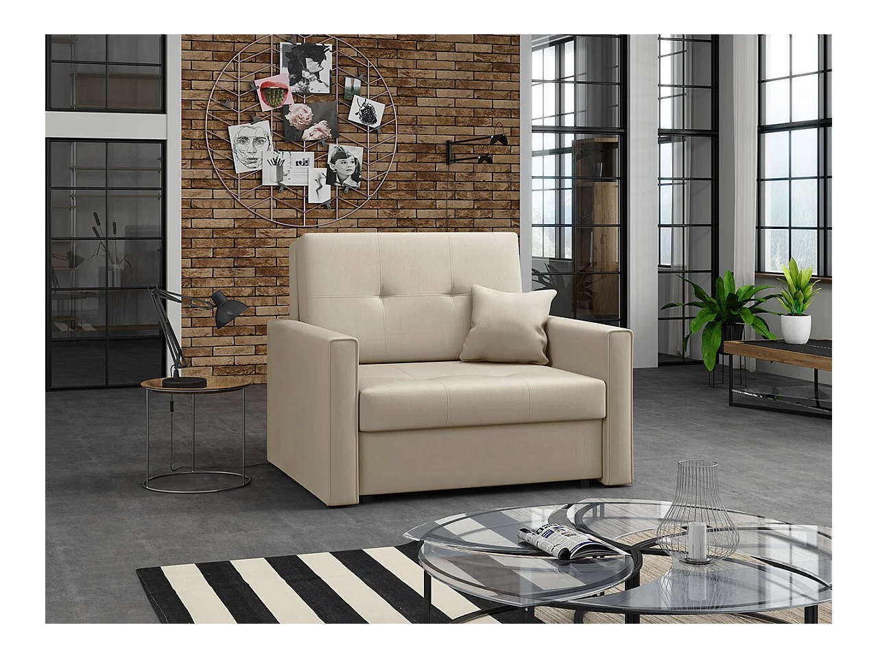 Fauteuil Columbus 104, Brun clair, 85x103x98cm, Tapisserie, Pieds: Métal