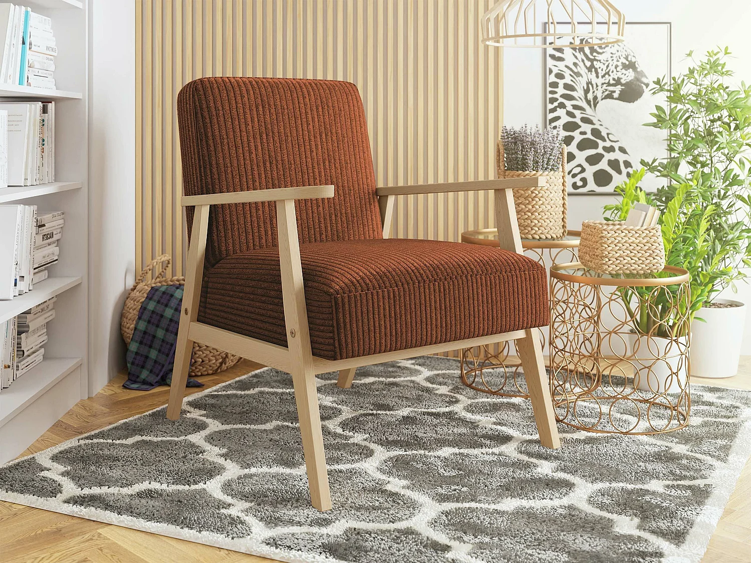 Fauteuil Clovis 100, Marron, 76x59x67cm, Tapisserie, Pieds: Bois