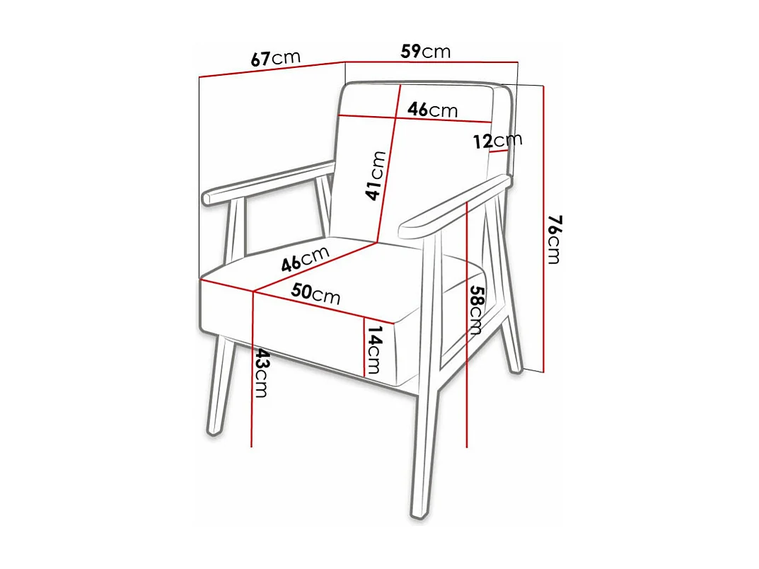 Fauteuil Clovis 100, Marron, 76x59x67cm, Tapisserie, Pieds: Bois
