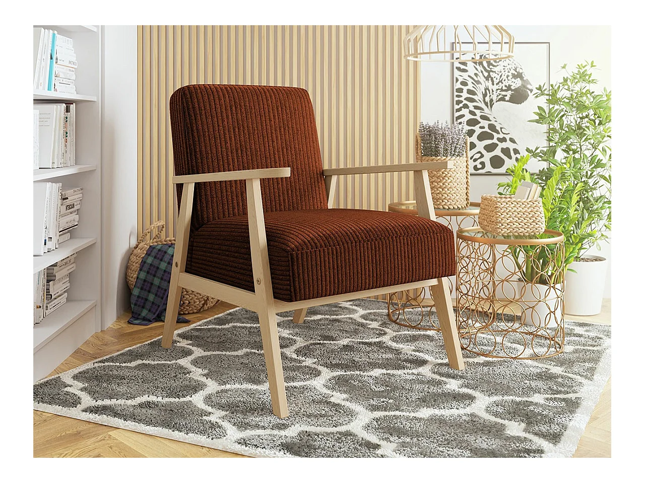 Sillón Clovis 100, Marrón, 76x59x67cm, Tapiz, Patas: Madera