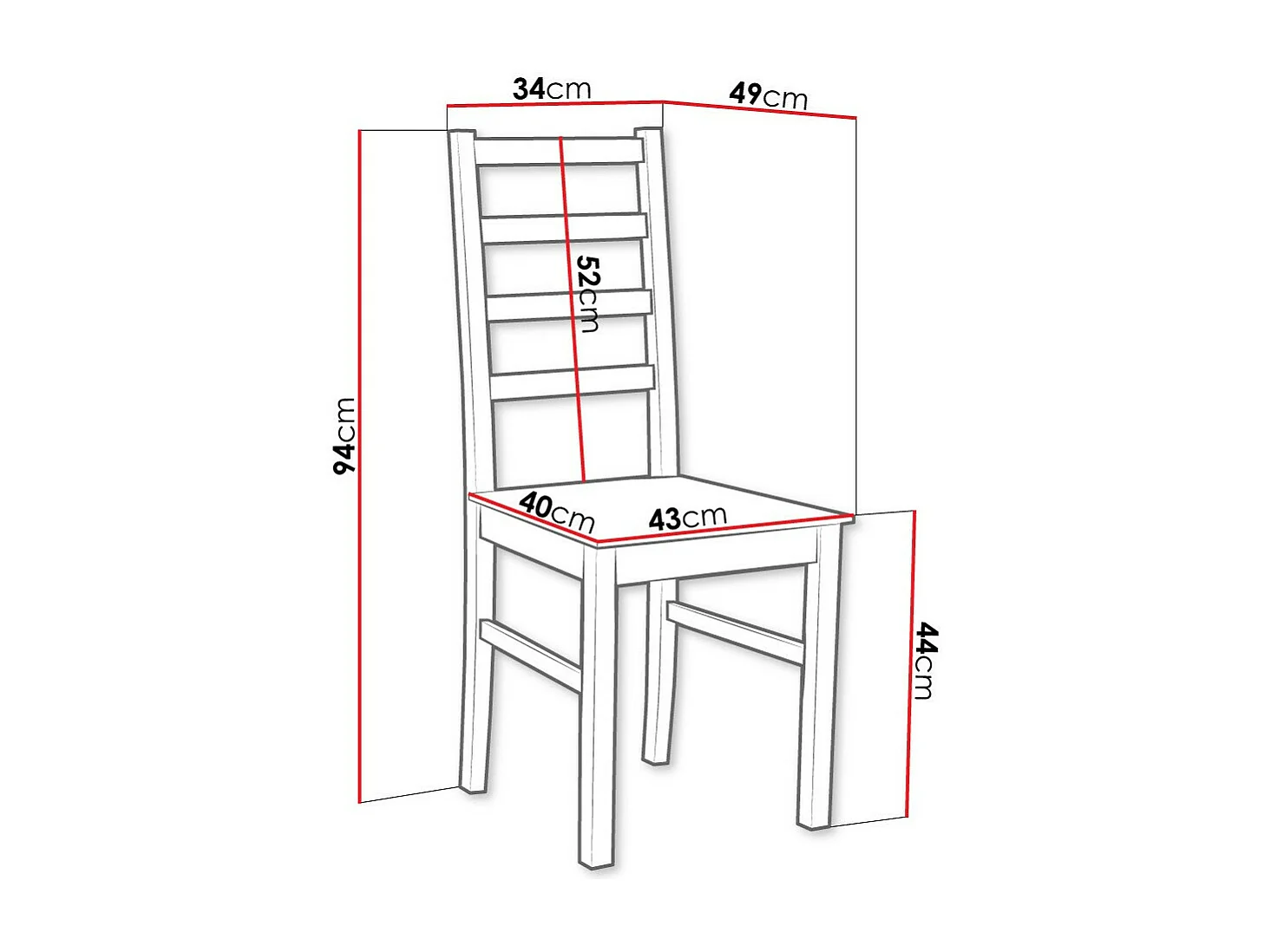 Chaise Victorville 136, Noir, 94x43x49cm, Bois, En bois, Mobilier déjà assemblé