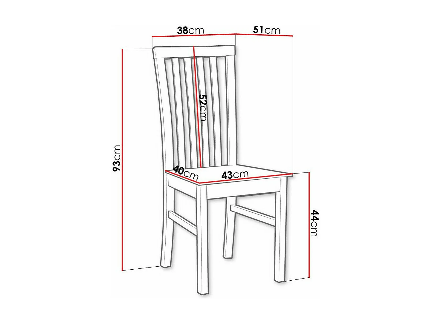 Chaise Victorville 159, Blanc, 93x43x40cm, Bois, En bois, Mobilier déjà assemblé