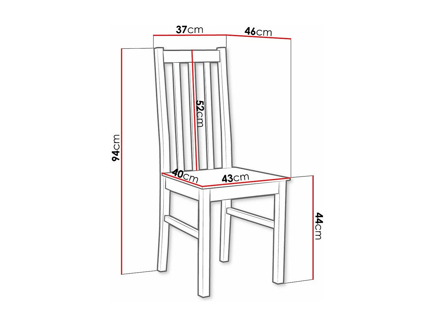 Chaise Victorville 115, Noir, 94x43x46cm, Bois, En bois, Mobilier déjà assemblé