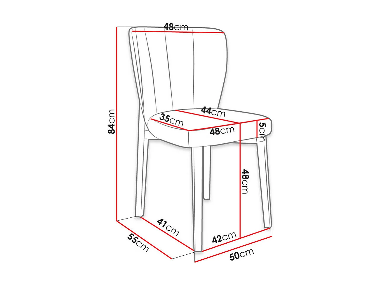 Chaise Racine 130, 84x50x55cm, Tapisserie, En bois, Stratifié