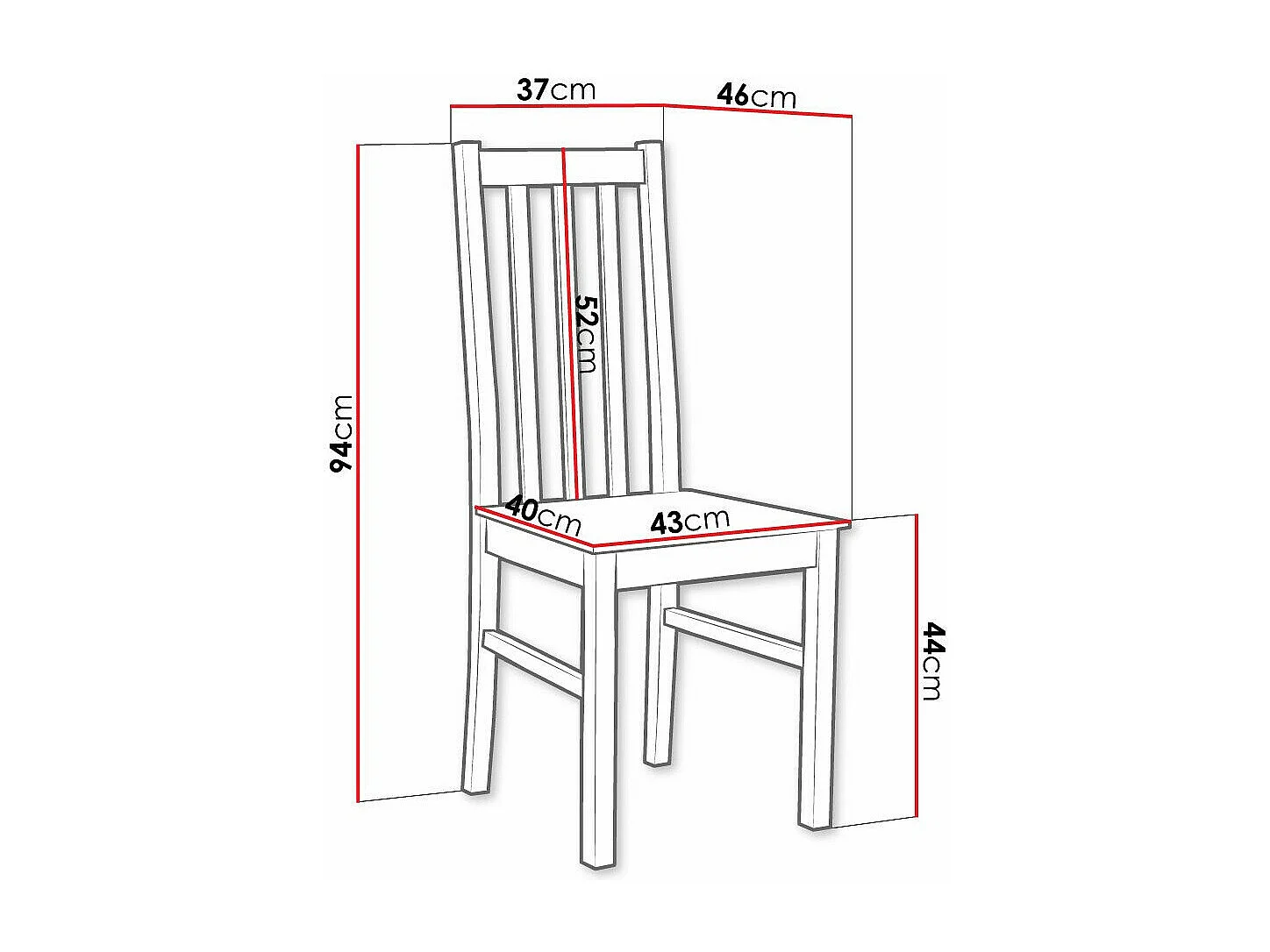 Chaise Victorville 115, Blanc, 94x43x46cm, Bois, En bois, Mobilier déjà assemblé