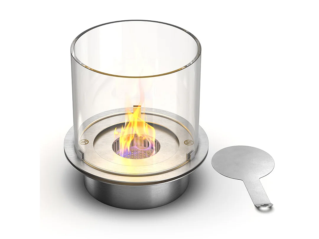 Brûleur rond avec verre pour cheminée au bioéthanol, biocheminée en acier inoxydable 3 lt d.30