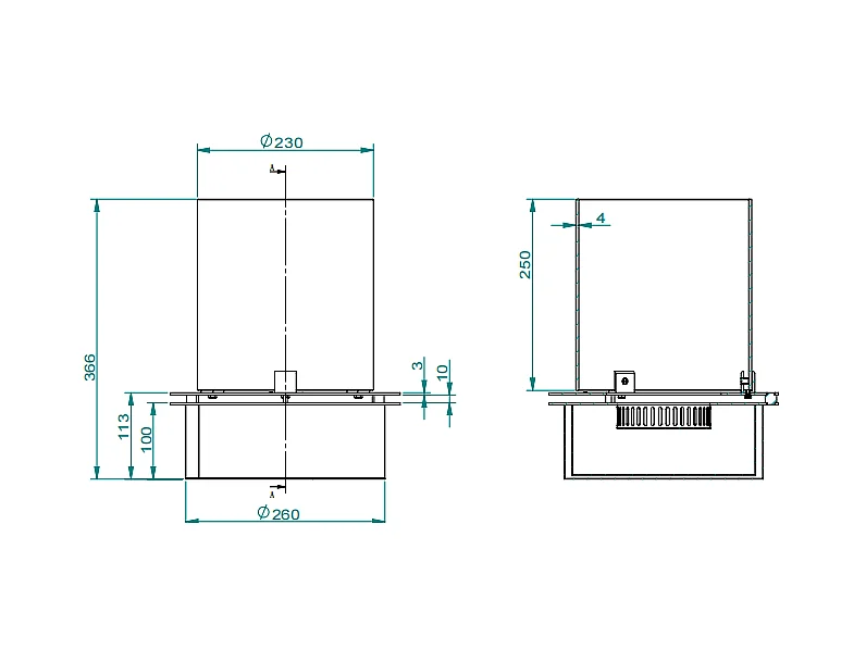 Ronde brander met glas voor bio-ethanolhaard, RVS biohaard 3 lt d.30