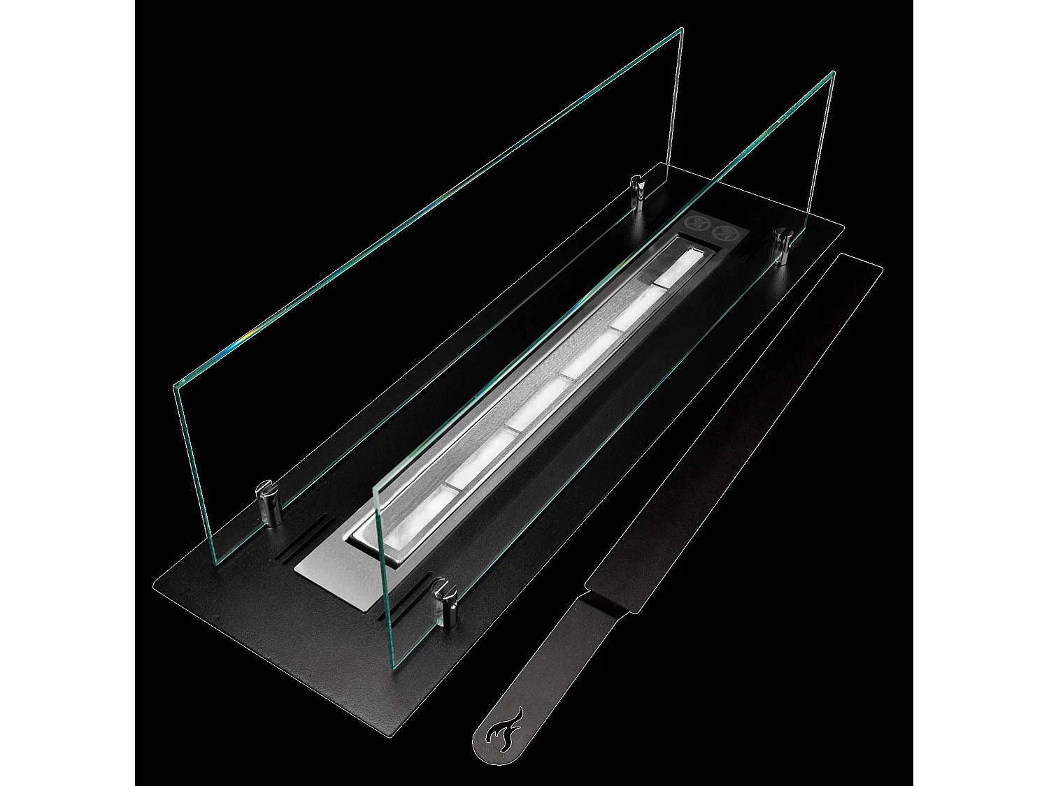 Brûleur de cheminée à bioéthanol en acier avec vitres de 65 cm