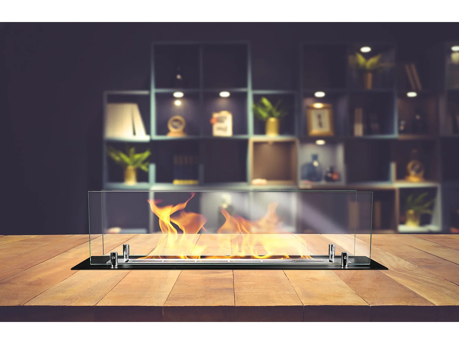 Brûleur de cheminée à bioéthanol en acier avec vitres de 65 cm