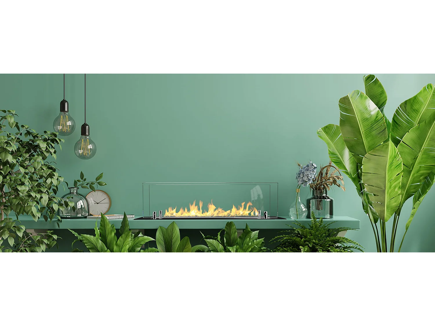 Brûleur de cheminée à bioéthanol en acier avec vitres de 65 cm