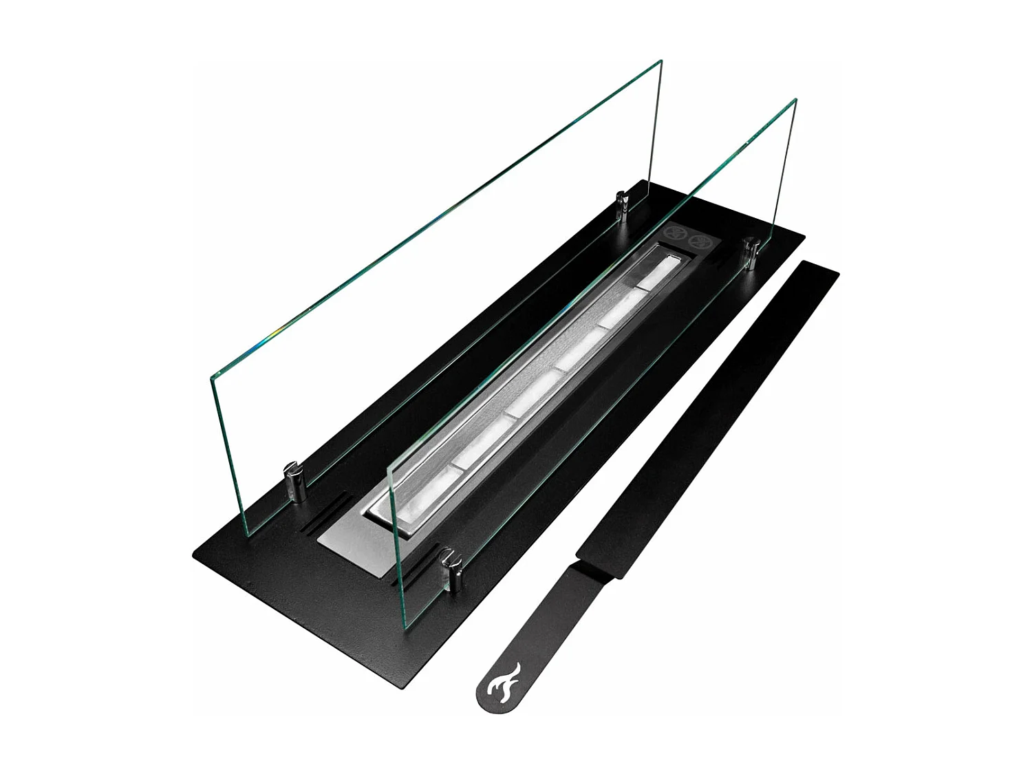 Brûleur de cheminée à bioéthanol en acier avec vitres de 65 cm