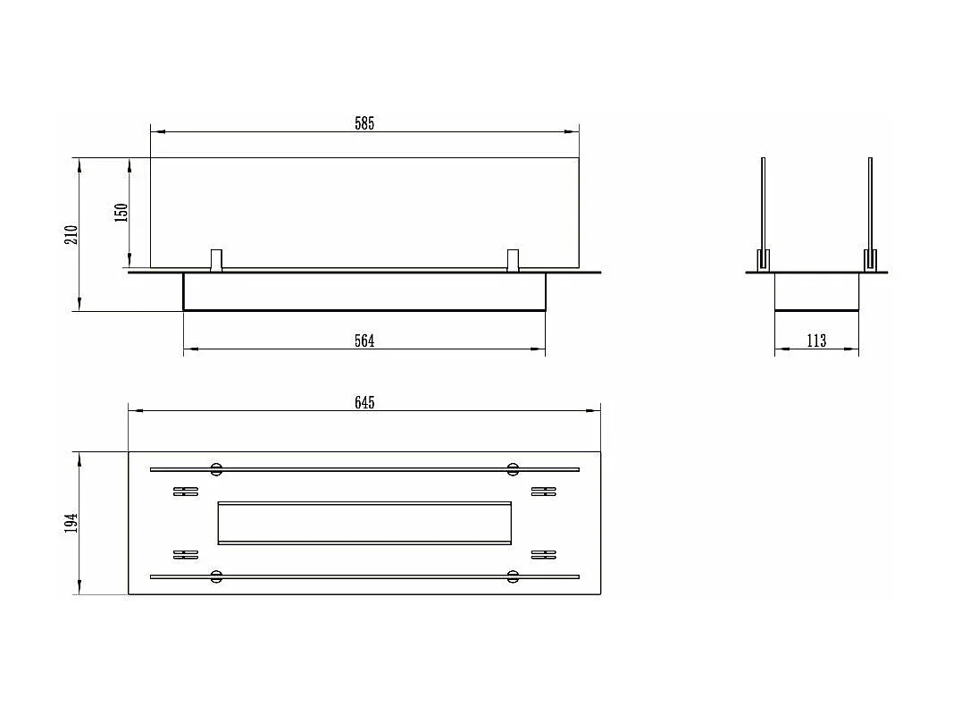Brûleur de cheminée à bioéthanol en acier avec vitres de 65 cm