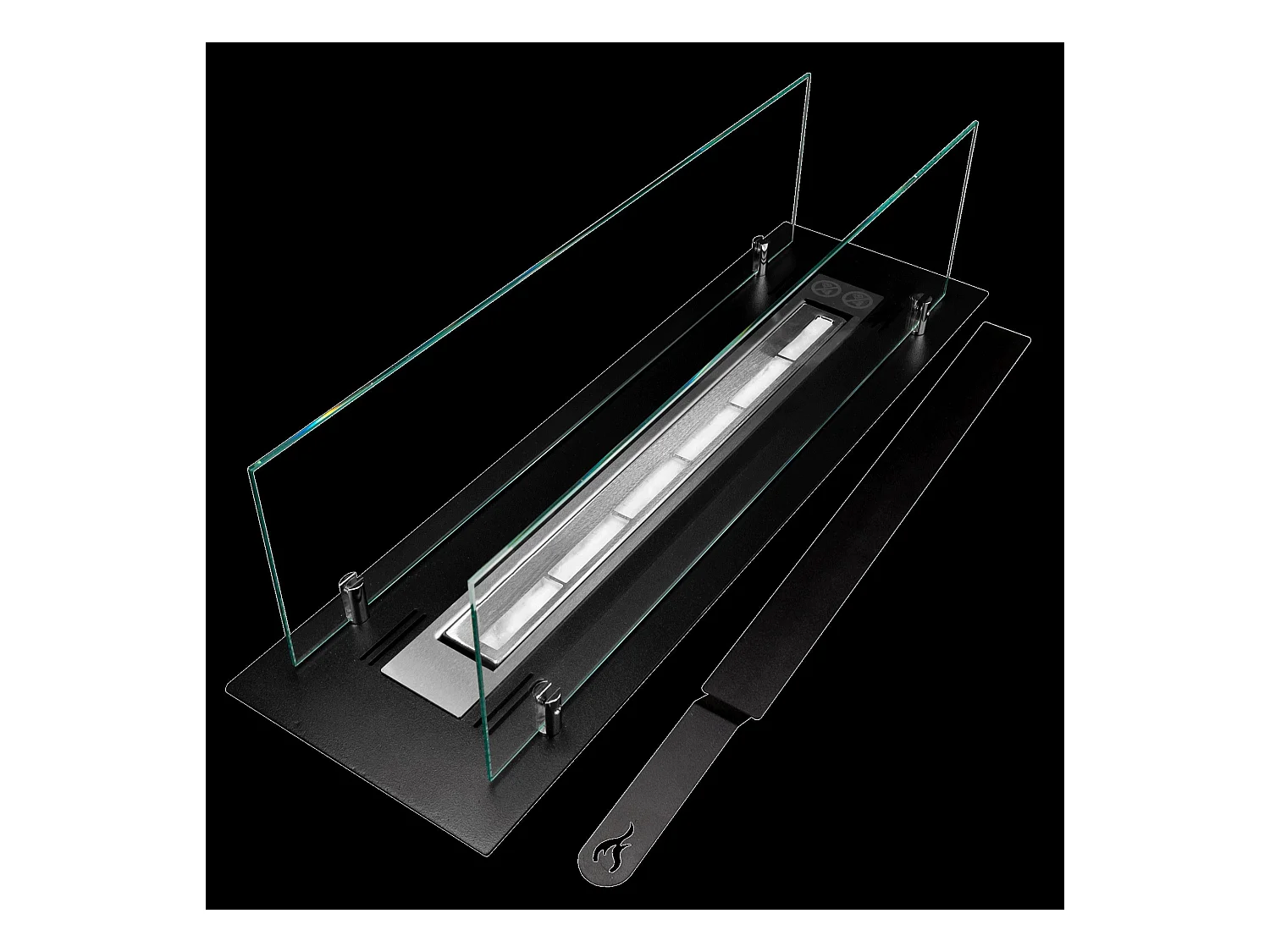 Brûleur de cheminée à bioéthanol en acier avec vitres de 65 cm