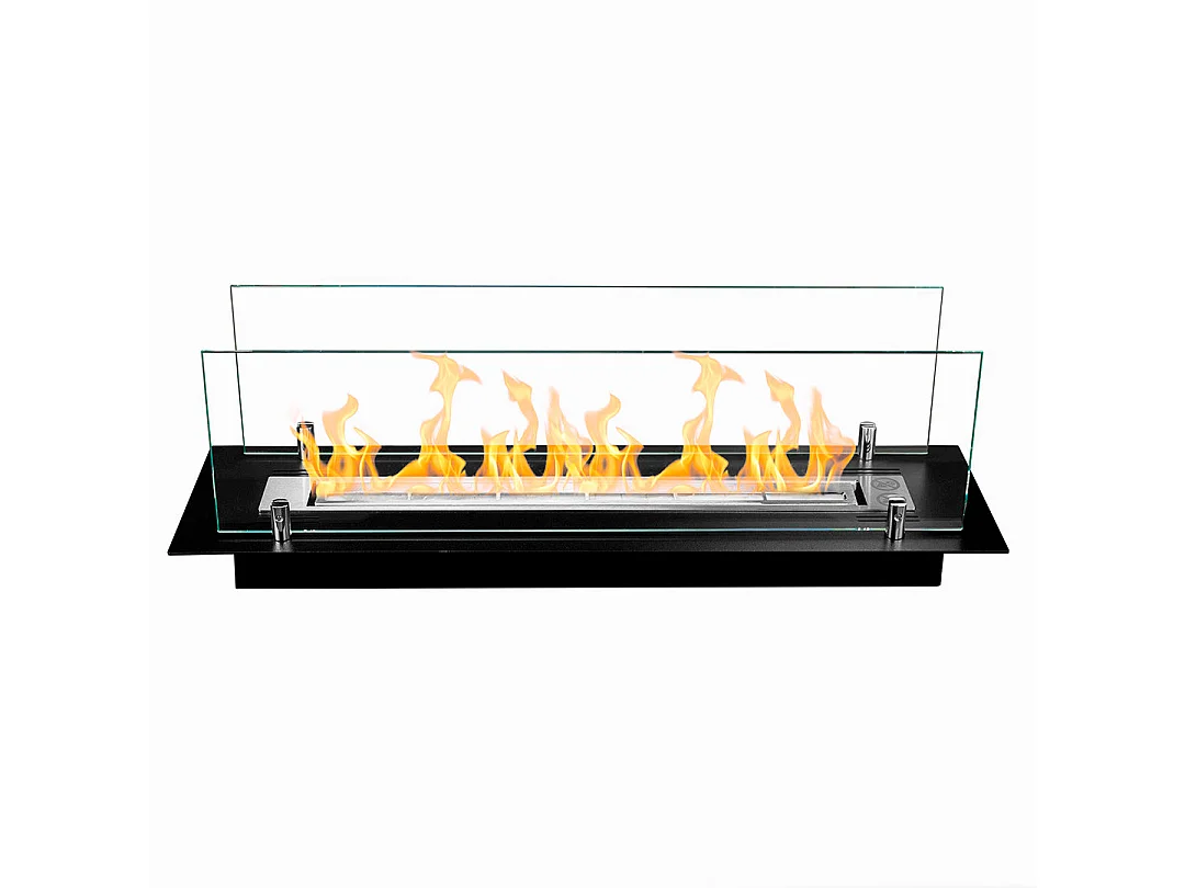 Bruciatore per camino a bioetanolo biocamino in acciaio con vetri da 65 cm