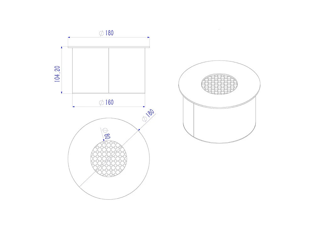 Round burner for bioethanol fireplace, stainless steel, 2 litres, diameter 20 cm.