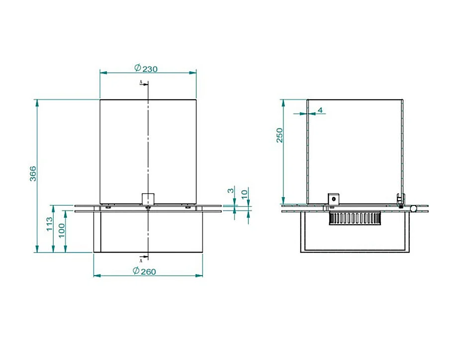 Brûleur rond avec verre pour cheminée au bioéthanol, biocheminée en acier inoxydable 3 lt d.35