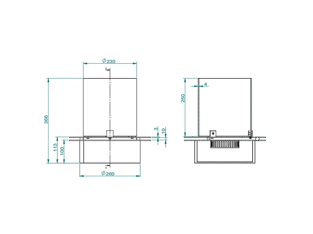 Brûleur rond avec verre pour cheminée au bioéthanol, biocheminée en acier inoxydable 3 lt d.35