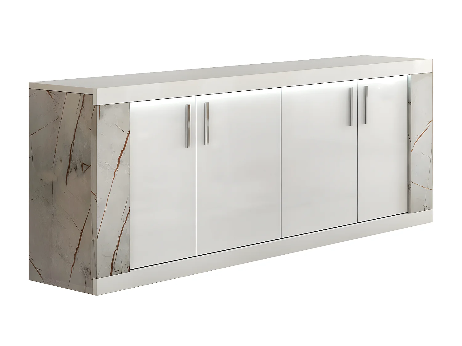 EROS - Séjour Complet Table Repas + Buffet + Vitrine 2 Portes Eclairage Led intégré