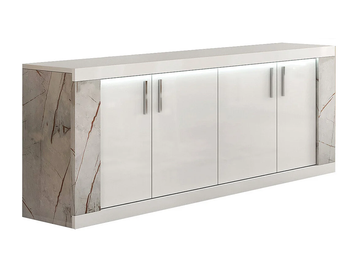 EROS - Séjour Complet Table Repas + Buffet + Vitrine 2 Portes Eclairage Led intégré