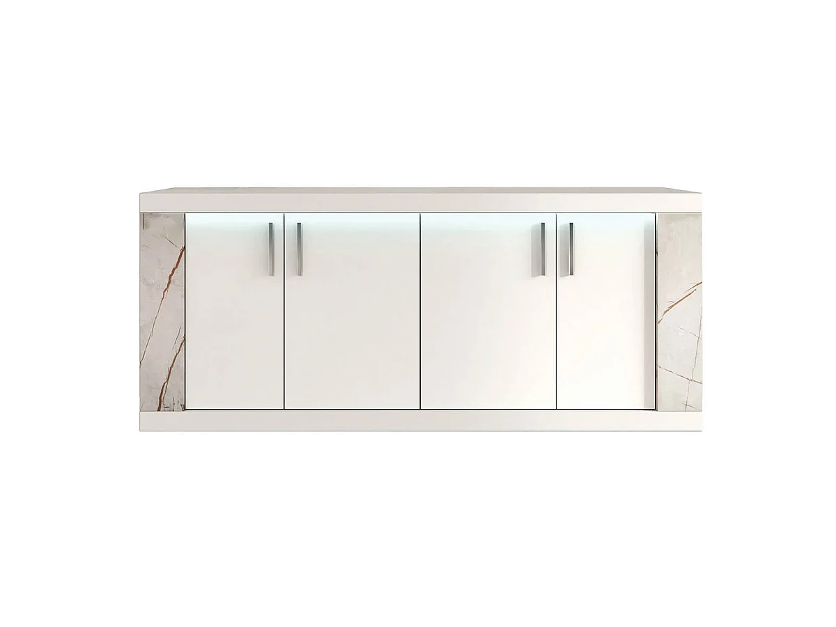EROS - Séjour Complet Table Repas + Buffet + Vitrine 2 Portes Eclairage Led intégré