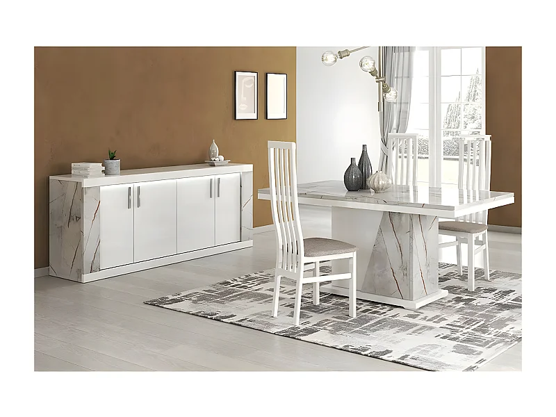 EROS - Ensemble Séjour Table Repas + Buffet 4 Portes Eclairage Led intégré