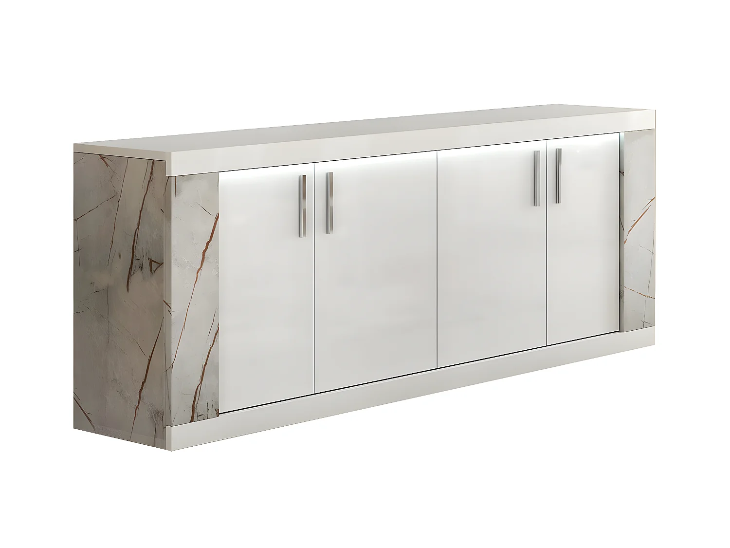 EROS - Ensemble Séjour Table Repas + Buffet 4 Portes Eclairage Led intégré