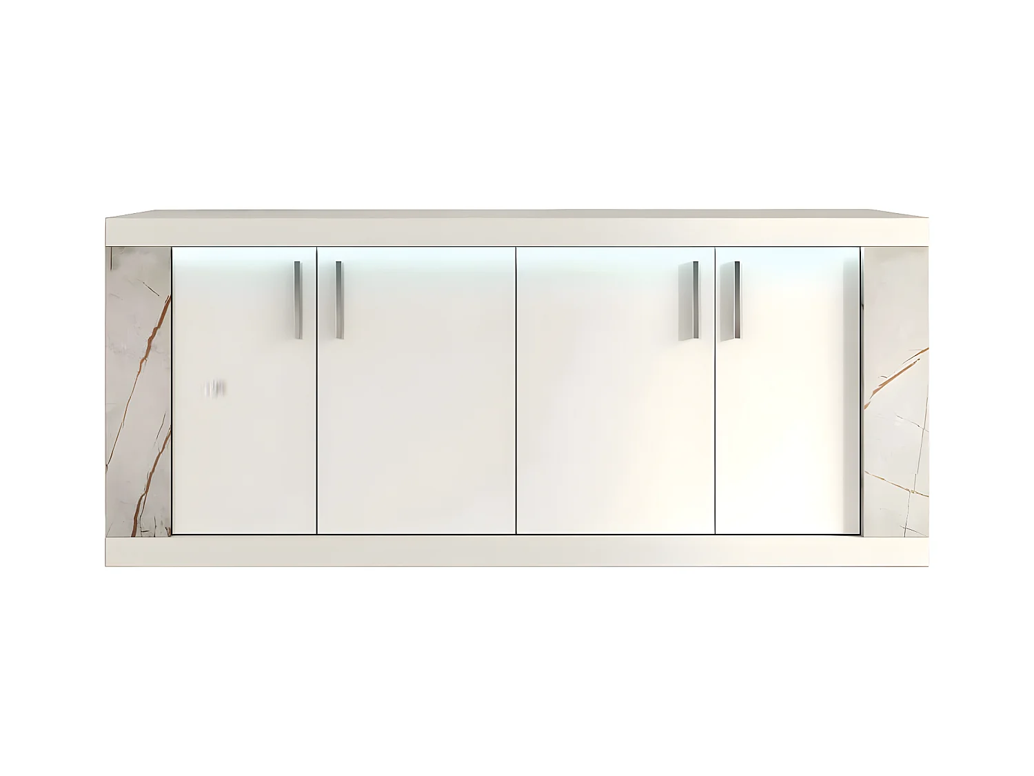 EROS - Ensemble Séjour Table Repas + Buffet 4 Portes Eclairage Led intégré