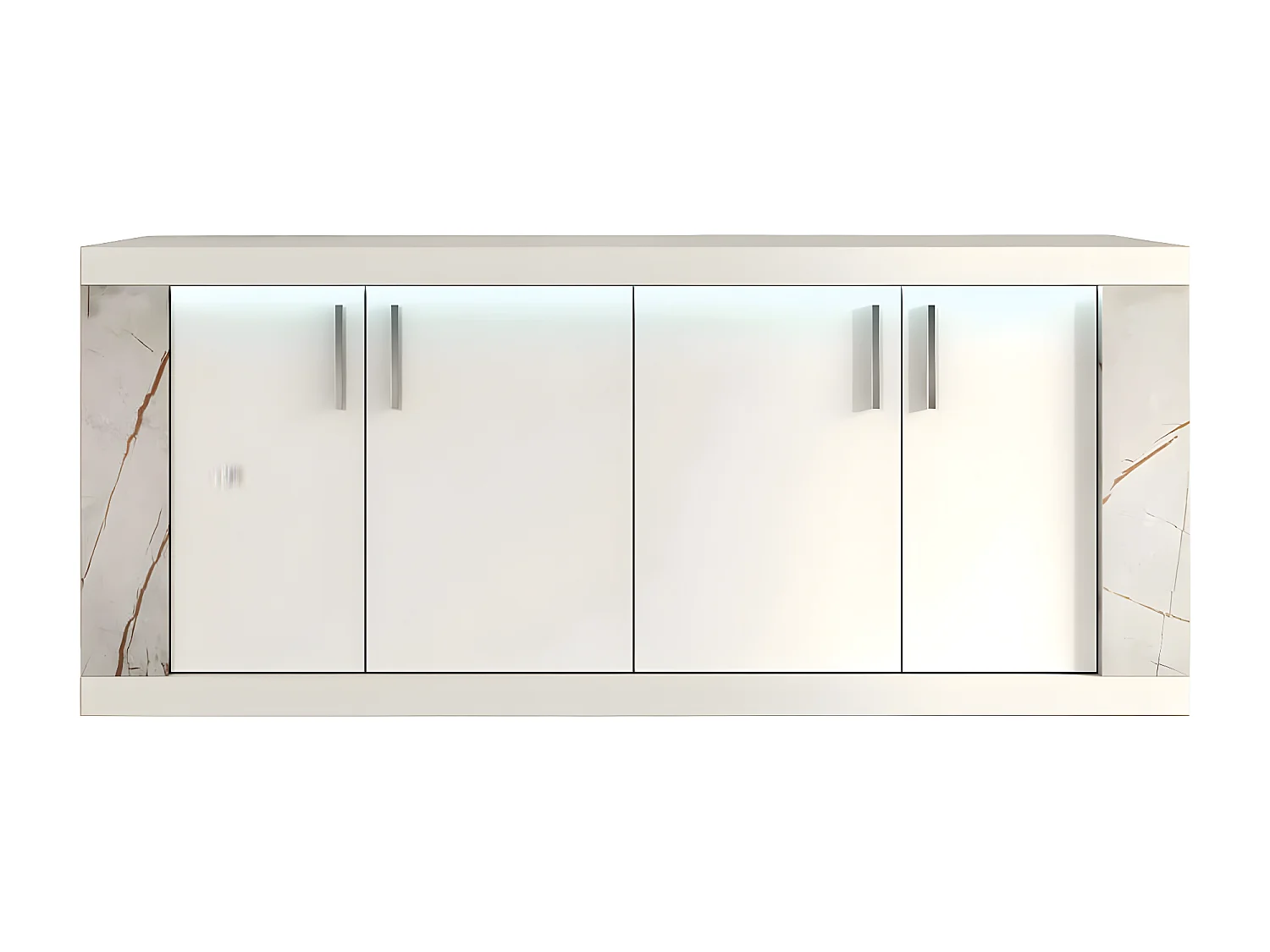 EROS - Ensemble Séjour Table Repas + Buffet 4 Portes Eclairage Led intégré