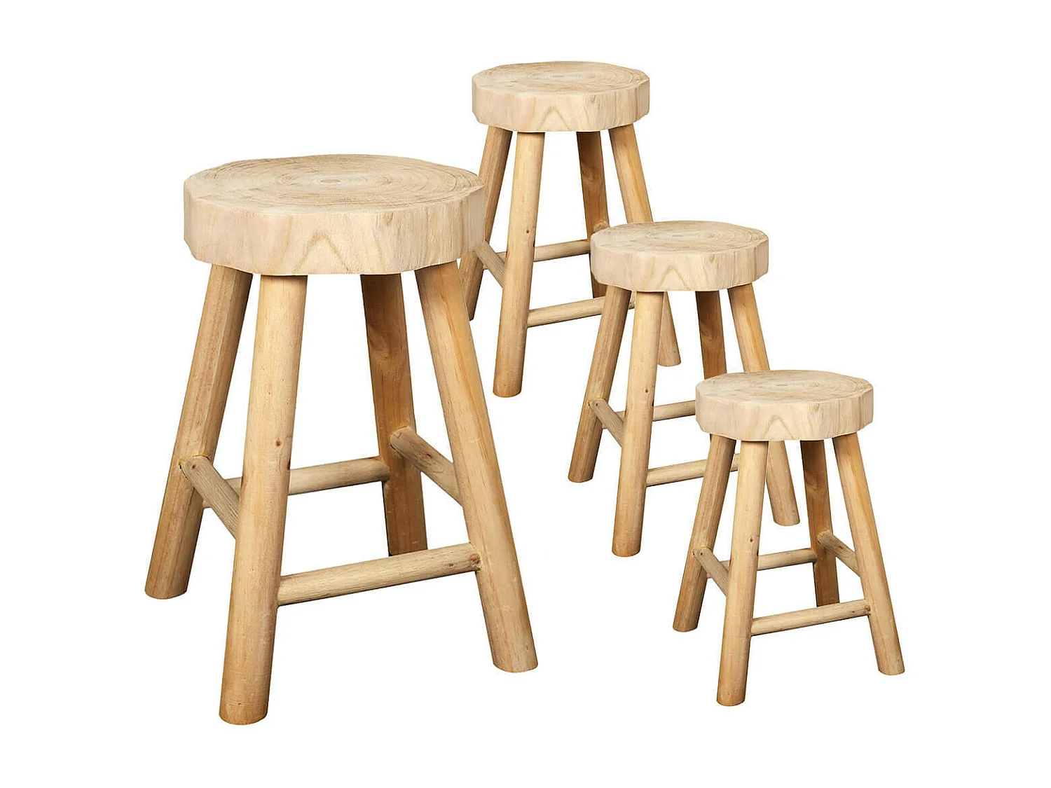 VOLNA - Lot de 4 Tabourets en Bois de Paulownia