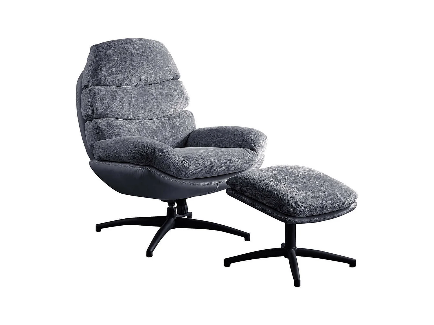 VIGO - Fauteuil Pivotant  avec Repose Pieds Bi-Matière Gris Foncé