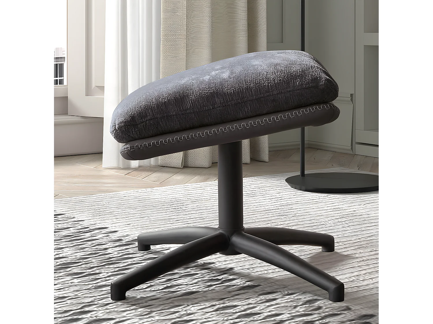 VIGO - Fauteuil Pivotant  avec Repose Pieds Bi-Matière Gris Foncé