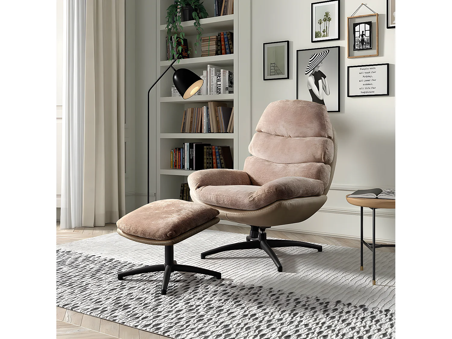 VIGO - Fauteuil Pivotant  avec Repose Pieds Bi-Matière Saumon