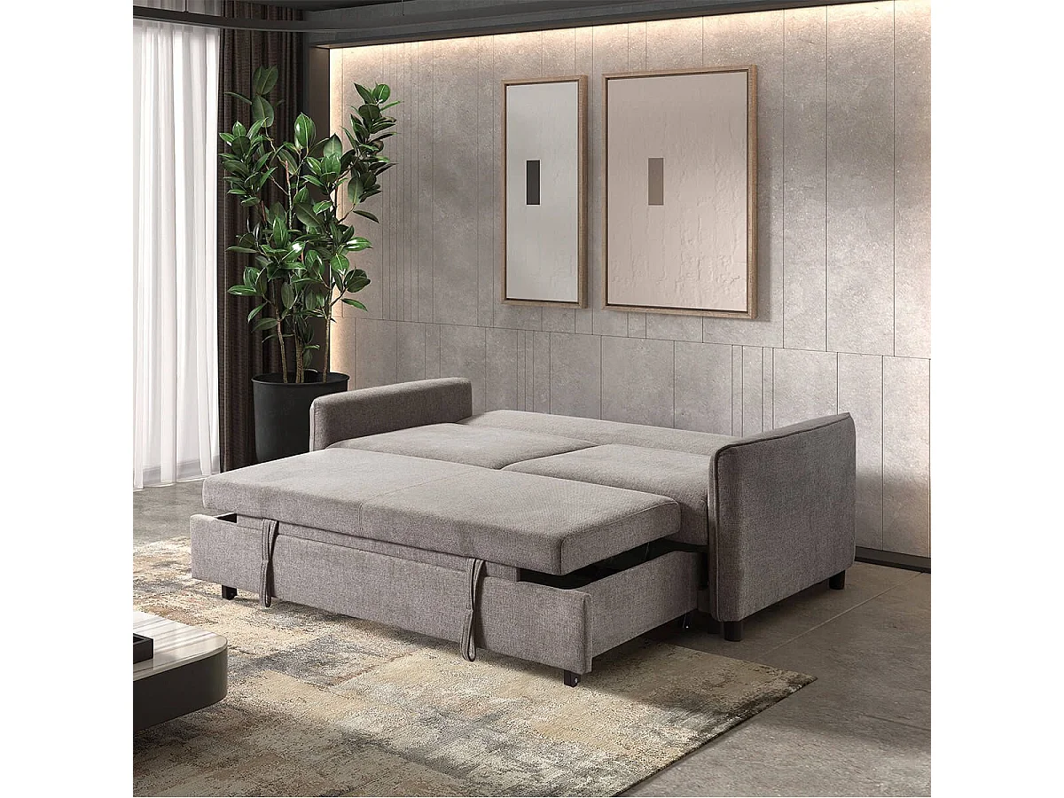 ALTAMIRA - Canapé 3 Places Convertible Tissu Gris Foncé