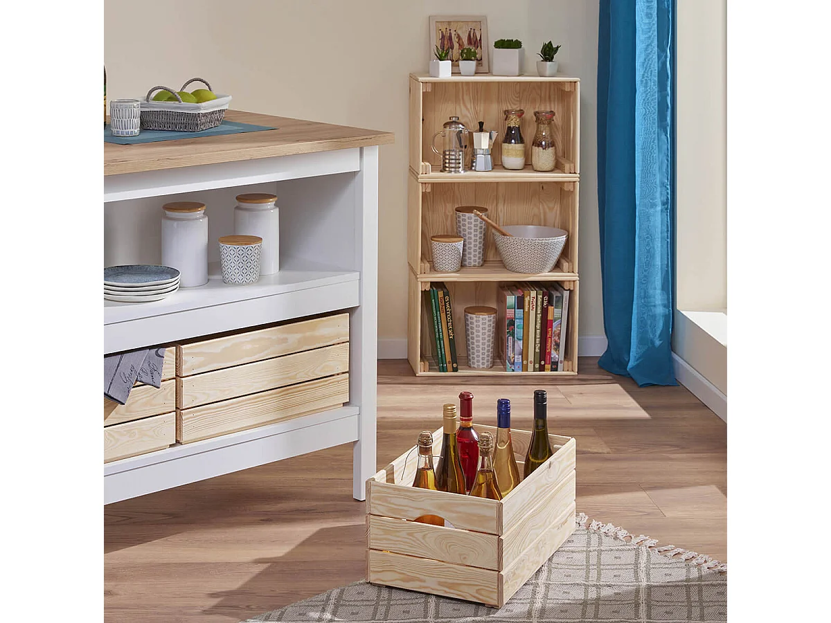 CAJITA - Caisse de Rangement en Bois Naturel Non traité 51cm