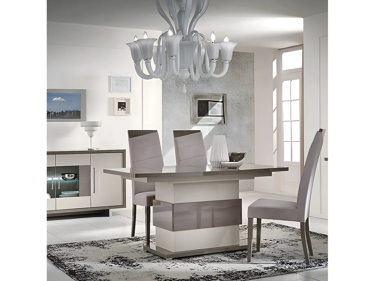 AUXANE - Table Allongeable 160-200cm Gris Metallisé et Gris Mat Pied Central