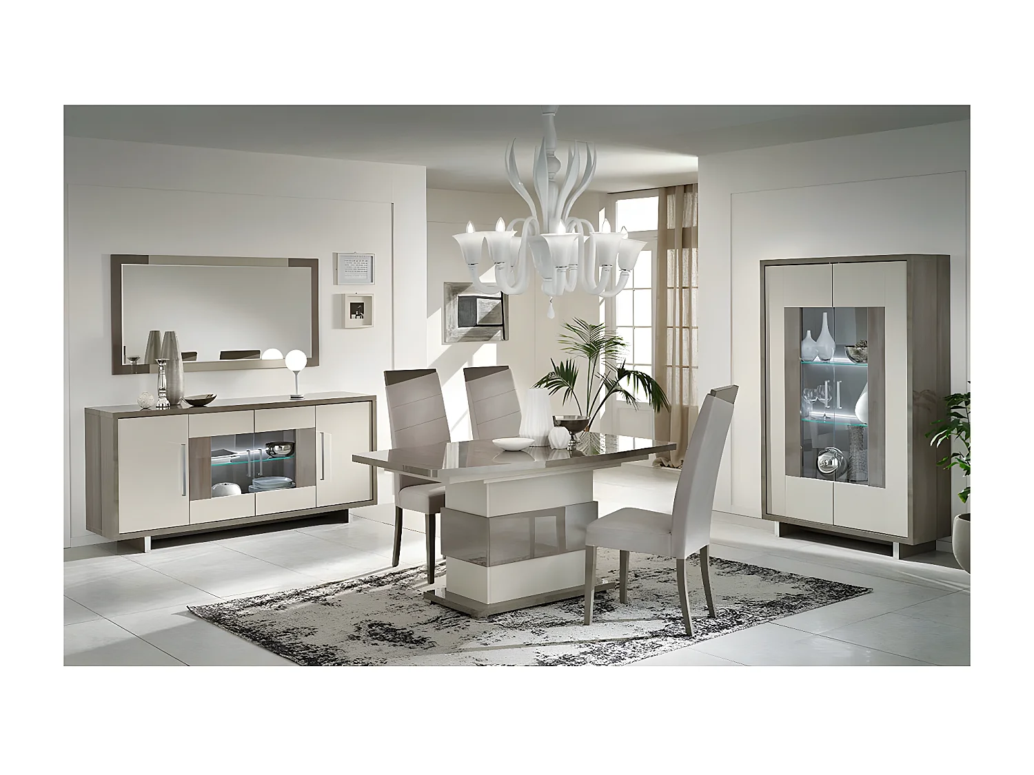 AUXANE - Table Allongeable 160-200cm Gris Metallisé et Gris Mat Pied Central