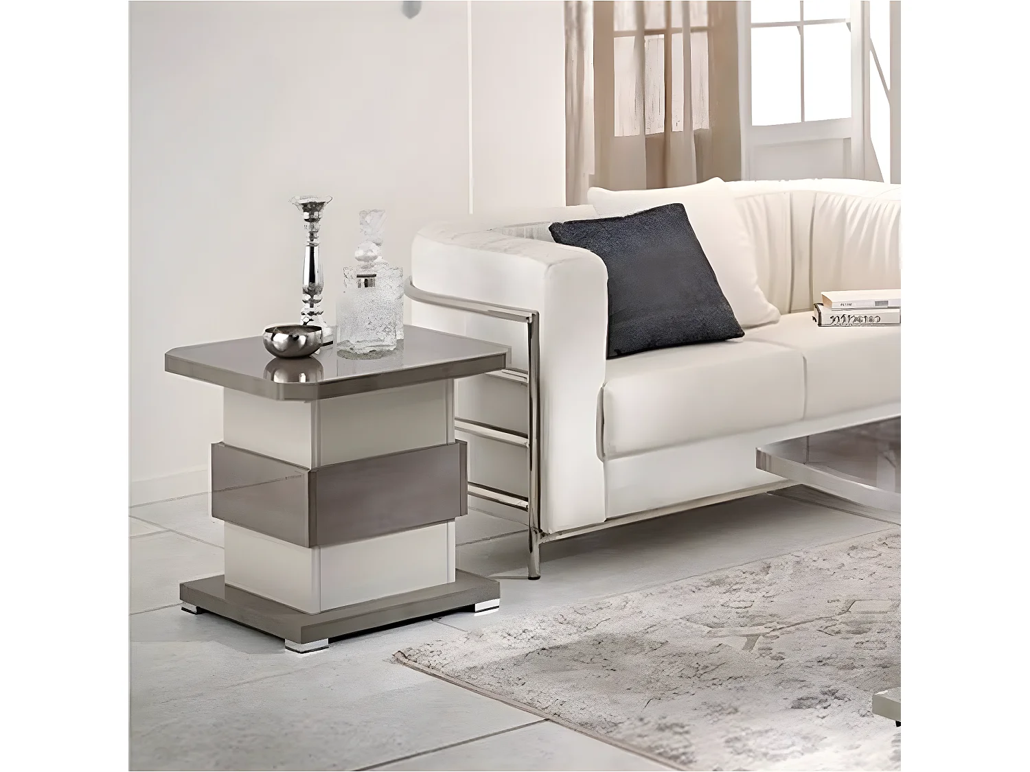 AUXANE - Table d'Appoint Gris Acier Metallisé et Gris Perle Mat