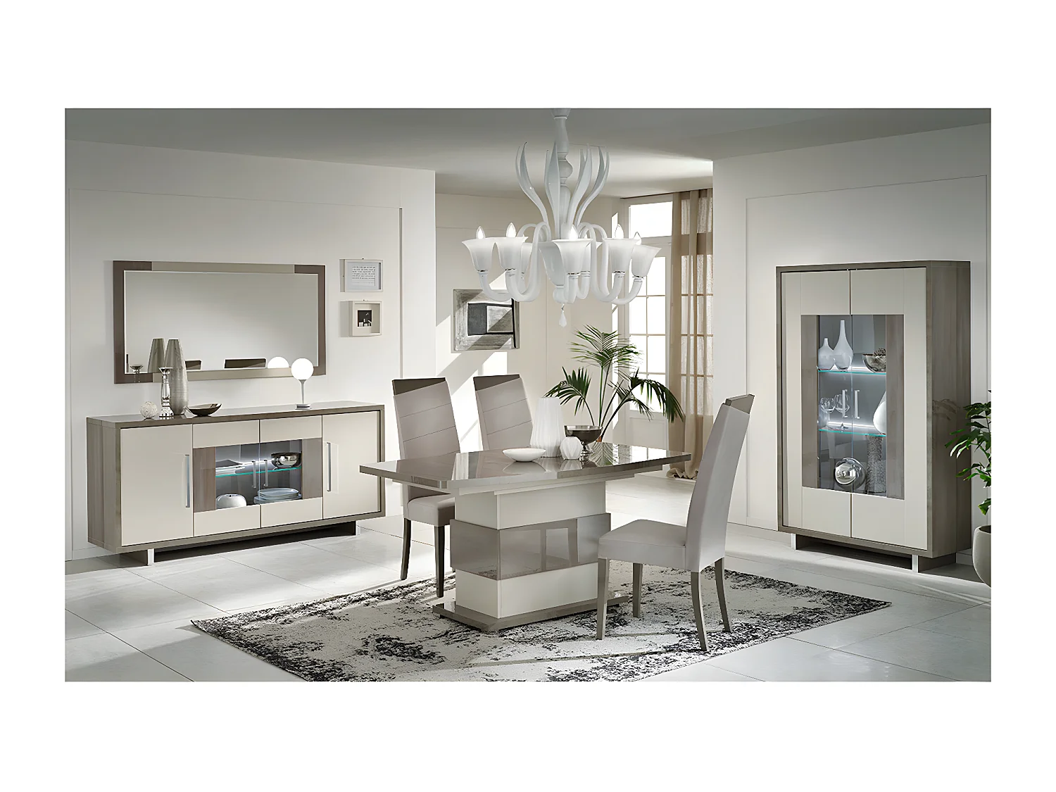 AUXANE - Vitrine 2 Portes Gris Acier Metallisé et Gris Mat avec Leds