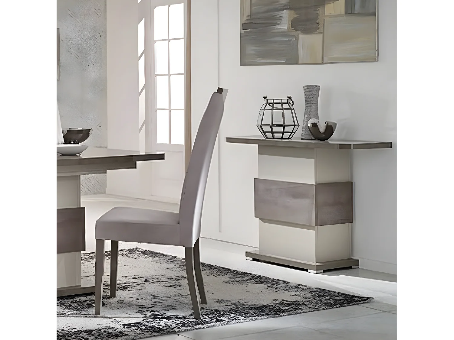 AUXANE - Console 110cm Gris Acier Metallisé et Gris Perle Mat