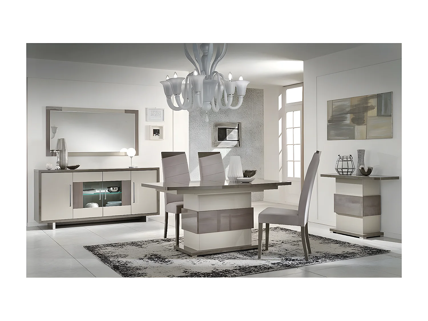 AUXANE - Console 110cm Gris Acier Metallisé et Gris Perle Mat