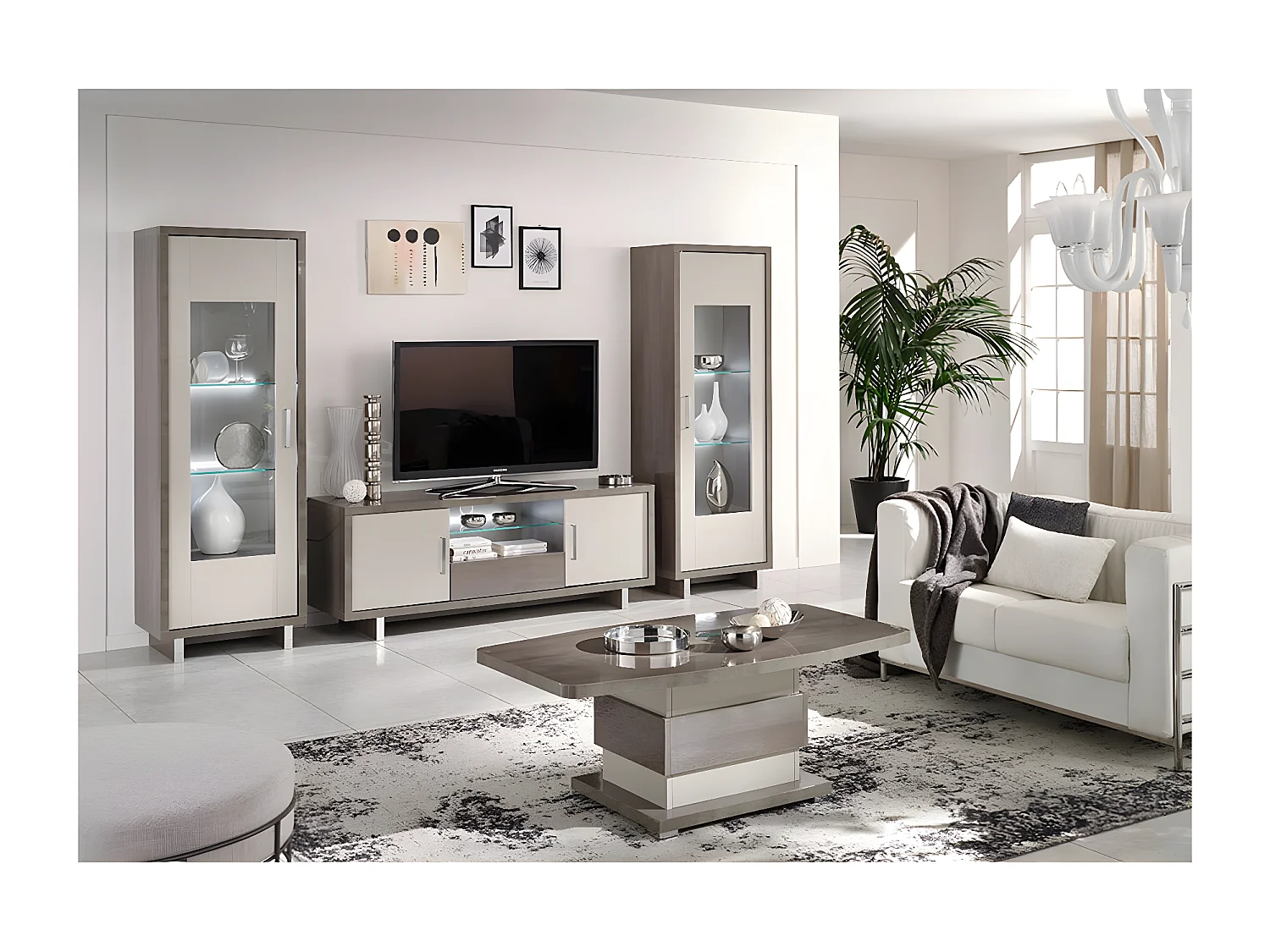 AUXANE - Table Basse Gris Acier Metallisé et Gris Perle Mat