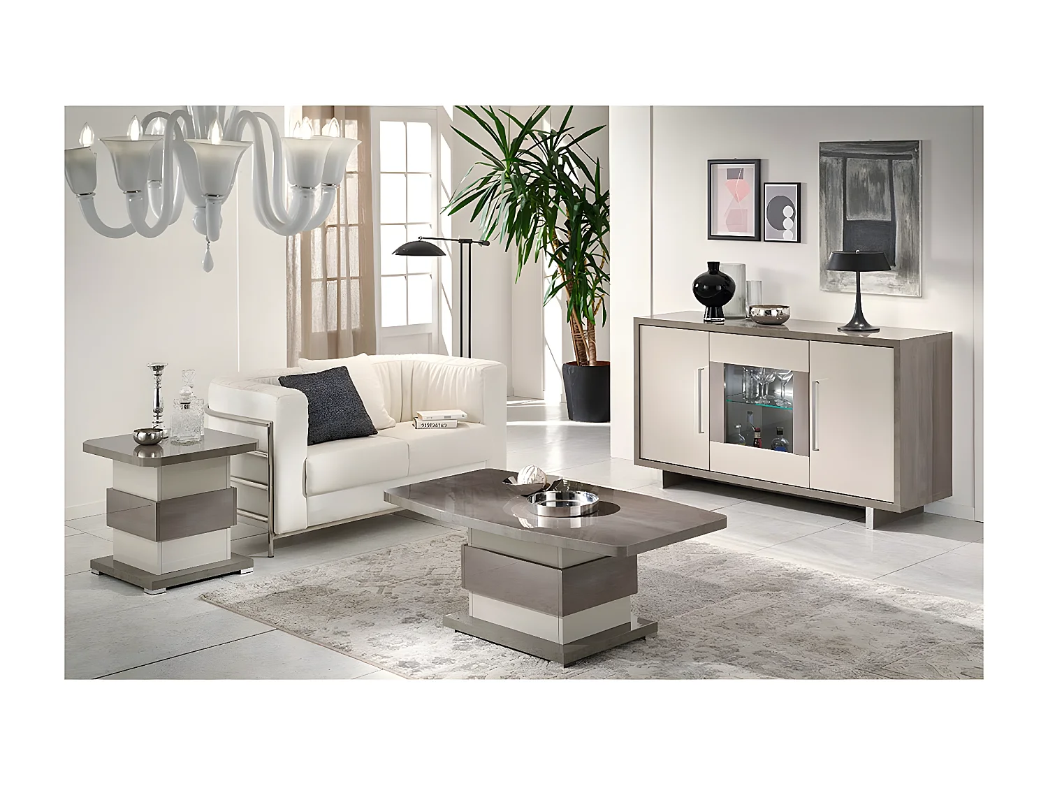 AUXANE - Table Basse Gris Acier Metallisé et Gris Perle Mat