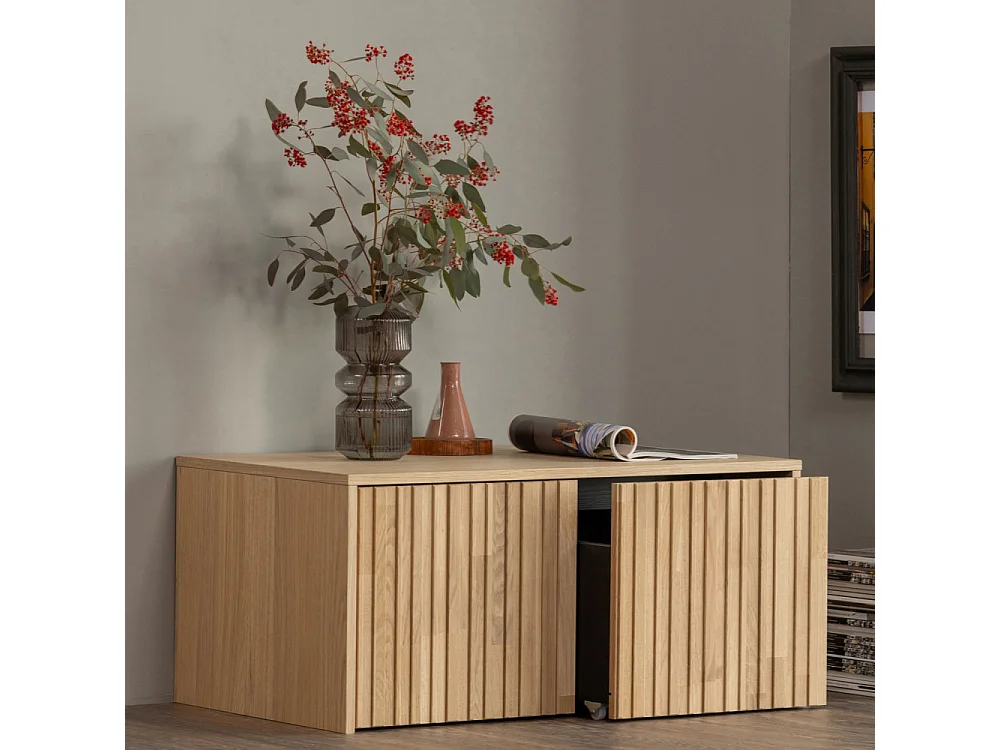 New Gravure - Banc d'entrée avec rangement en bois L88cm - Bois clair