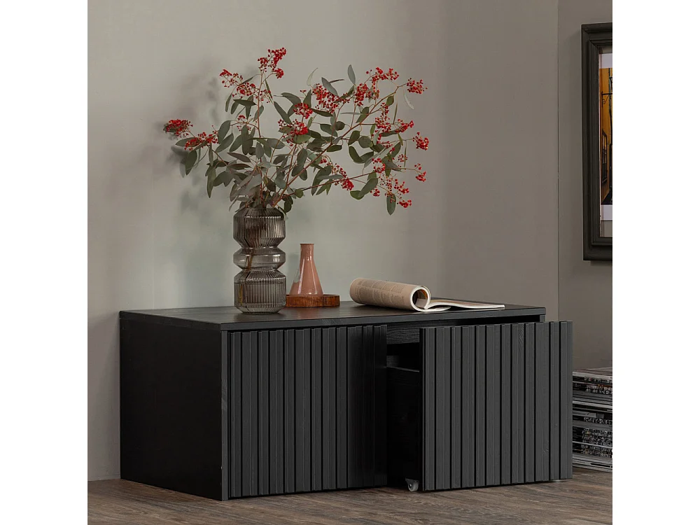 New Gravure - Banc d'entrée avec rangement en bois L88cm - Noir