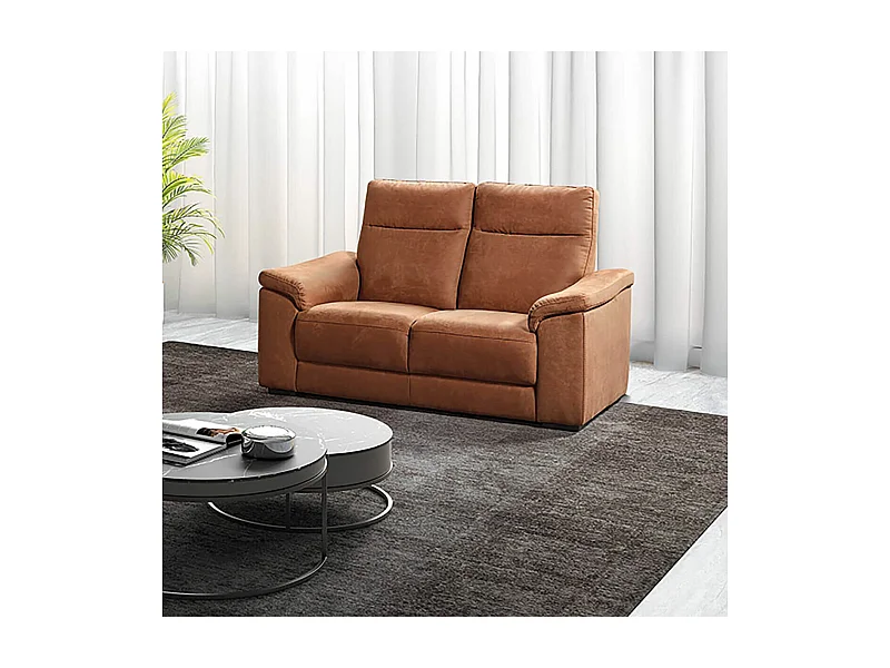 STANLEY - Canapé Fixe 2 Places Tissu Peau de Pêche Cognac